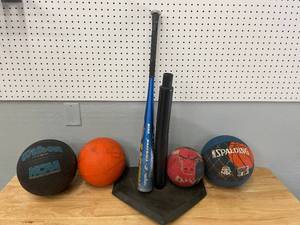 lot 86 image: Baseball Tee, Bat and Basketball Lot