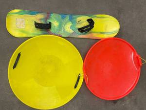 lot 83 image: Lot of  Winter Sleds and Snowboard