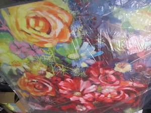 lot 320 image: Floral Wall Canvas - slice damage...