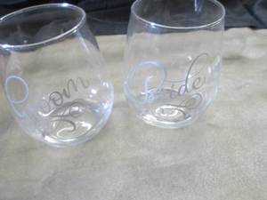 lot 31 image: Bride & Groom Stemless Wine Glasses...
