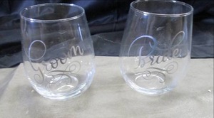 lot 36 image: Bride & Groom Stemless Wine Glasses...