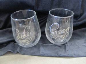 lot 59 image: Bride & Groom Stemless Wine Glasses...