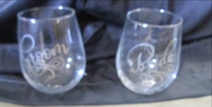 lot 68 image: Bride & Groom Stemless Wine Glasses...