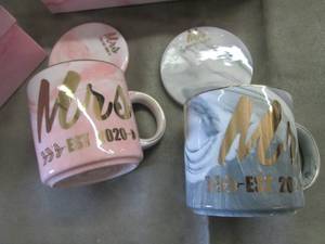 lot 73 image: 3- Sets Mr & Mrs Coffee MugsCoaste...