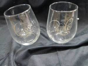 lot 88 image: Bride & Groom Stemless Wine Glasses...