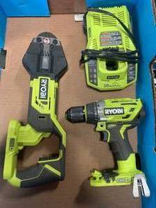 lot 57 image: Ryobi P592 Cordless Bolt Cutter, Cordless Drill, Charger