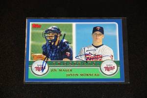 lot 3 image: Minnesota Twins Justin Morneau & Joe Mauer Dual Autograph Prospect Card JSA COA