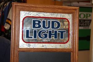 lot 50 image: Vintage 1986 Bud Light Beer Mirrored Chalkboard Sign