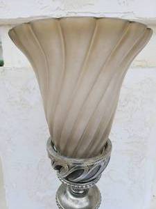 lot 90 image: Tall Electric Lamp with Unique Design and Glass Shade