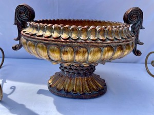 lot 25 image: 2 Tall Candle Holders with a Decorative Bowl