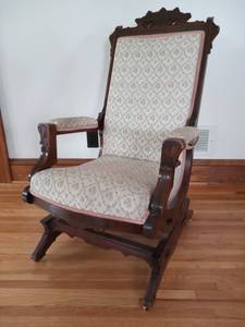 lot 233 image: Gorgeous Antique Upholstered Rocker Chair