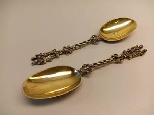 lot 310 image: Antique Gold Plated Wedding Spoons