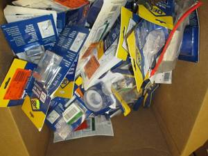 box of tile cutters, trowels and ot...