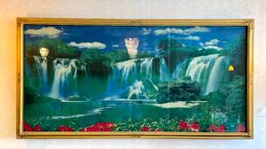 lot 8 image: HUGE Framed Light Up Waterfall Painting Print with Music