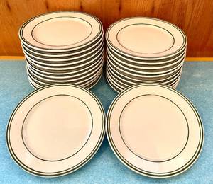 lot 46 image: Lot of 25 White and Green Buffet Plates