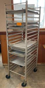 lot 7 image: Commercial Rolling Bakers Rack w Pans