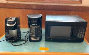 lot 74 image: Microwave, Keurig & Drop Coffee Maker Lot