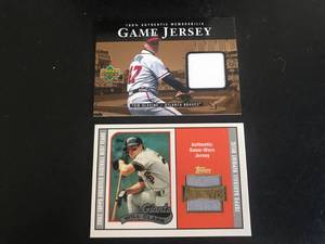 lot 80 image: Game Worn Baseball Jersey Cards - Tom Glavine & Will Clark