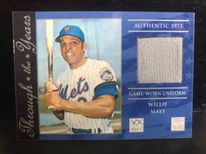 lot 87 image: Willie Mays 1973 Game Worn uniform Card 2002 Topps