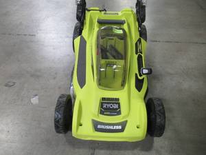 lot 26 image: Ryobi 20 in. 40-Volt Brushless Lithium-Ion Cordless Battery Walk Behind Push Lawn Mower RY401011BTLVNM