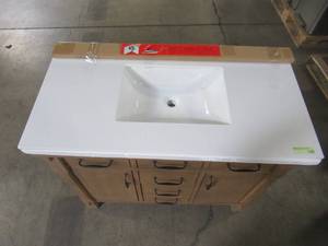 lot 222 image: Home Decorators Collection Bellington 42 in. W x 22 in. D Vanity in Almond Toffee with Marble Vanity Top in White with White Basin Bellington 42
