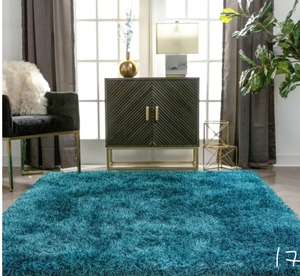 lot 17 image: Kuki Chie Glam Solid Textured Ultra-Soft Teal 7 ft. 10 in. x 9 ft. 10 in. 2-Tone Shag Area Rug