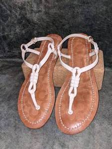 Coach Sawyer Leather T-Strap Flat Sandals Sz 8