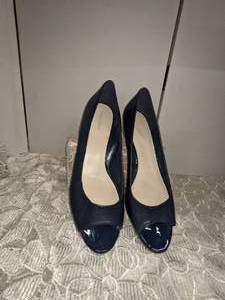 Cole Haan Navy Peep Toe Wedges 10 12