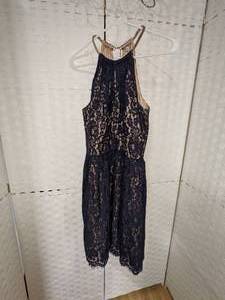 Eliza J Navy Halter Dress wLace Overlay Sz 12