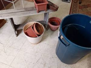Large Garbage Can, Planters, and Wo...