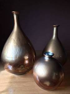 3 Gold Glass Vases