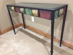 Decorative AccentConsole Table w Beveled Glass Top & Metal Accents