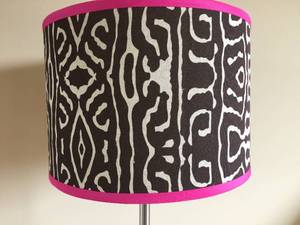 Silver Metal Table Lamp With Groovy Pink, Black and White Shade
