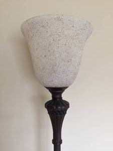 Ornate Metal Floor Lamp With Glass Shade and Foot Control
