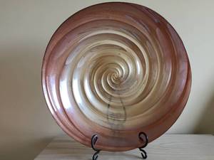 Large Ornate Glass bowl With Swirl Design & Metal Easel