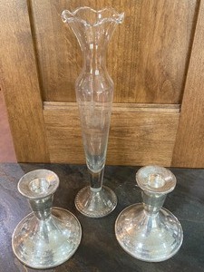 Pair of (weighted) Sterling Candle Holders and Vases