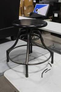 Metal Stool with Adjustable Height Wood Seat Black 13Dx18H