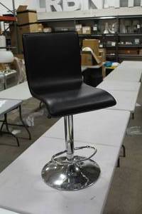 Chrome Metal High-Back Pedestal Bar Chair with Pad Black 16Wx19Dx37H