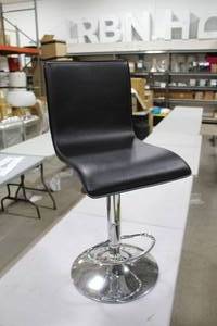 Chrome Metal Pedestal Adjustable High-Back Bar Chair with Footrest, Pad Black 15Wx16Dx36H