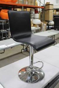 Chrome Metal Pedestal Adjustable High-Back Bar Chair with Footrest, Pad Black 15Wx16Dx36H