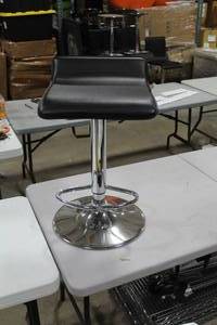 Chrome Metal Pedestal Adjustable Low Back Bar Stool with Footrest and Pad Black 14Wx16Dx22H