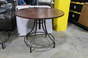 Metal Table with Brown Wood Top 30Dx30H