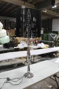 Modani Floor Lamp Silver 20Dx55H  with Crystals, Sheer Black Cylinder Shade and Dimmer