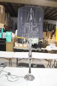 Modani Floor Lamp Silver 20Dx55H  with Crystals, Sheer Black Cylinder Shade and Dimmer