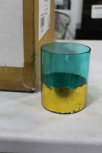 Lot of (8) Accent Dcor Glass Vase GreenYellow 4Dx5H (in box)