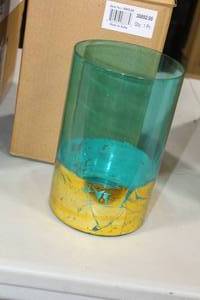 Lot of (4) Accent Dcor Glass Vase GreenYellow 4Dx8H (in box)