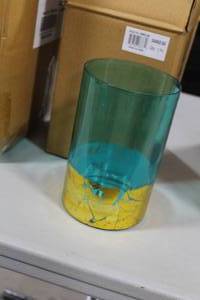 Lot of (4) Accent Dcor Glass Vase GreenYellow 4Dx8H (in box)