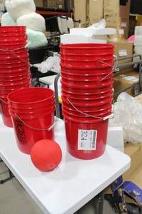 Lot of (5) Plastic Buckets for Bucket Toss Game Red 5-Gallon  with Large Red Ball