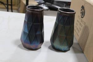 Lot of (2) Accent Dcor Vase BlueGold 6Dx9H (in box)