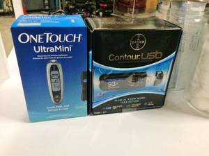 OneTouch UltraMini Meter, Bayer Contour USB Blood Glucose Monitoring System, and Medical Glass Sundry Jars with Lids